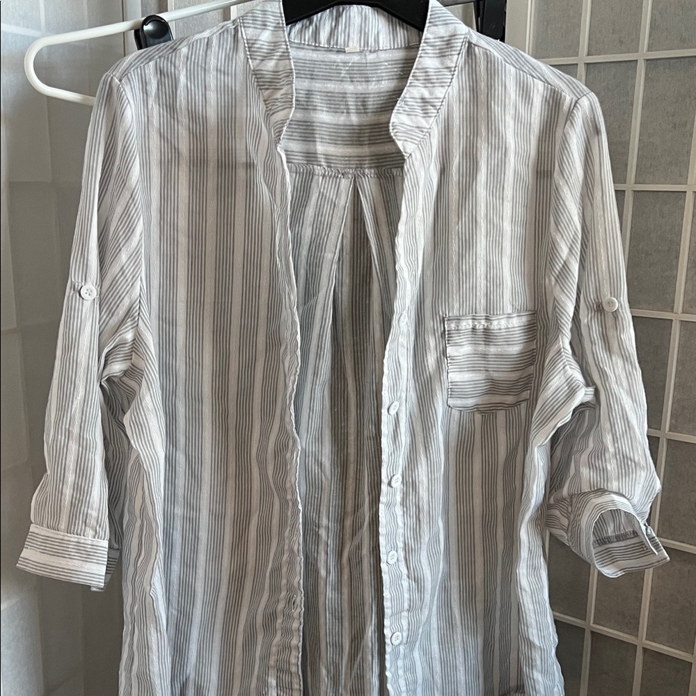 Striped White and Gray Button down Shirt